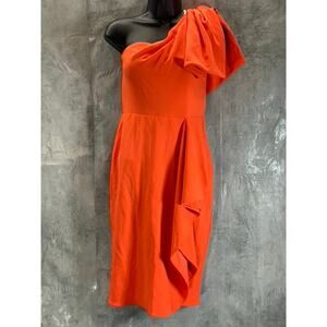 BETSY & ADAM Women's Orange One-Shoulder Bow Knee-Length Sheath Dress SZ 4